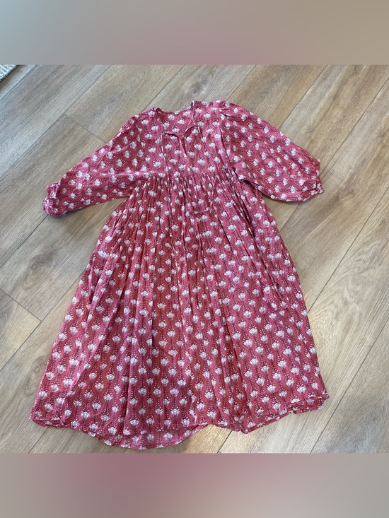 from etsy Dresses & Skirts - 100% Cotton Block Print Raspberry Dress with Puff Sleeves